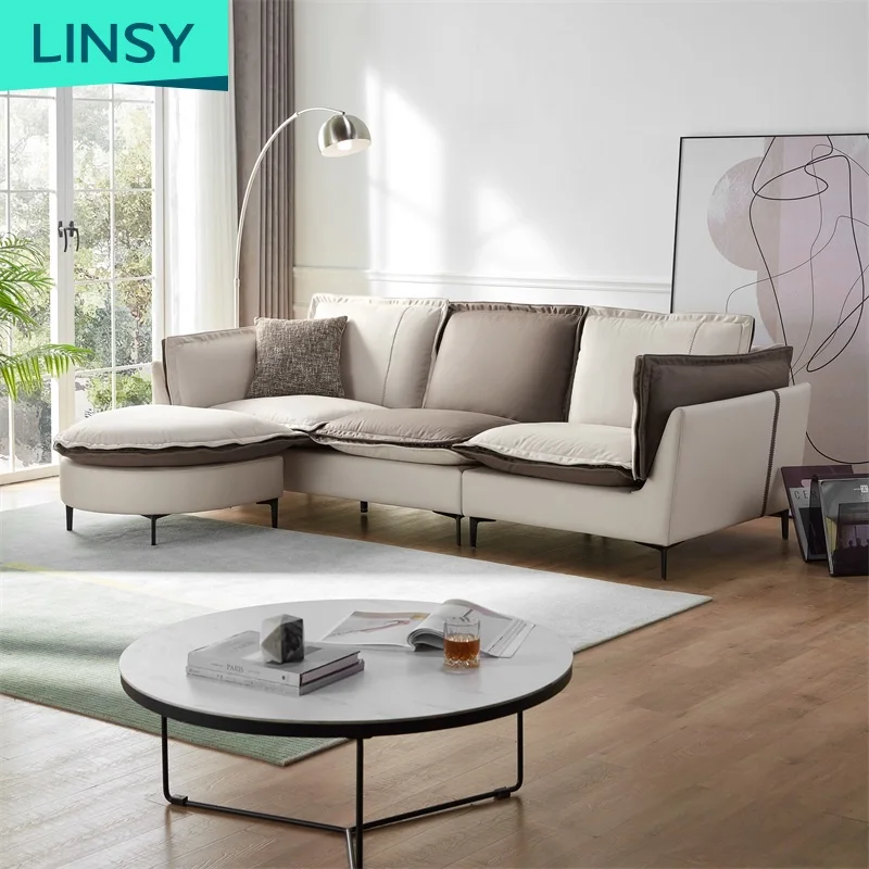 Linsy New Design Minimalist American Green White Corner Sofa Set Modern Oval Shape Chaise Sofa S126