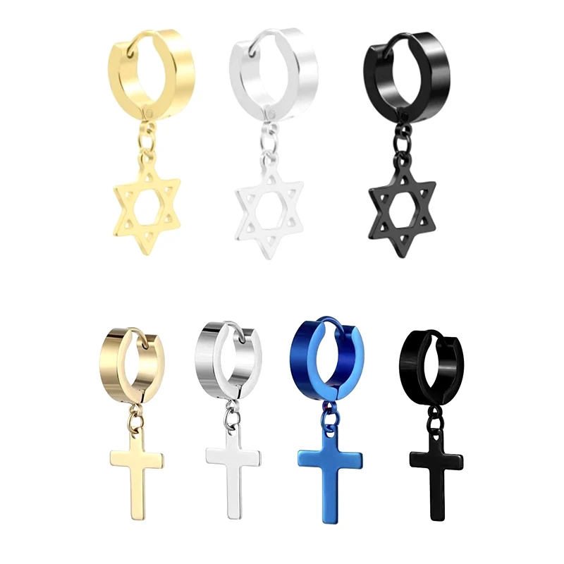 Punk Stainless Titanium Steel Earrings For Women Men Hoop Earring Gothic Cross Non Piercing Ear Clip