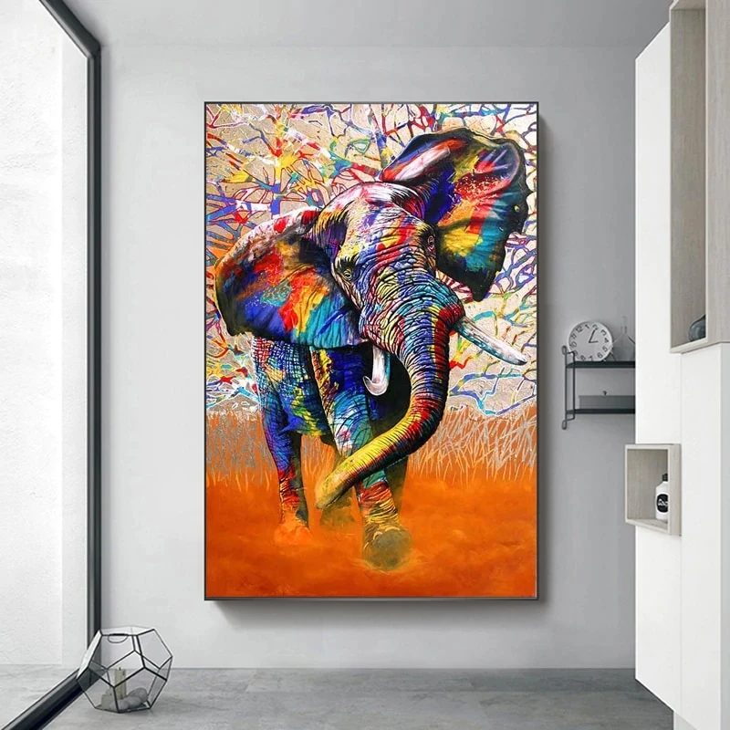 African Elephant Whatcolor Graffiti Wall Atr Photos For Home Decor Canvas painting For Kids Room Caudros Decoration