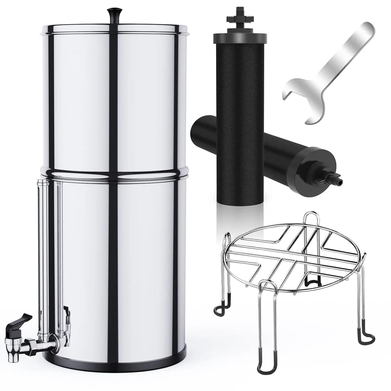 NSF 42 Standards 304 Grade 12Litre Stainless Steel Gravity Water Filter for Outdoor & Camping with Ceramic Cartridges