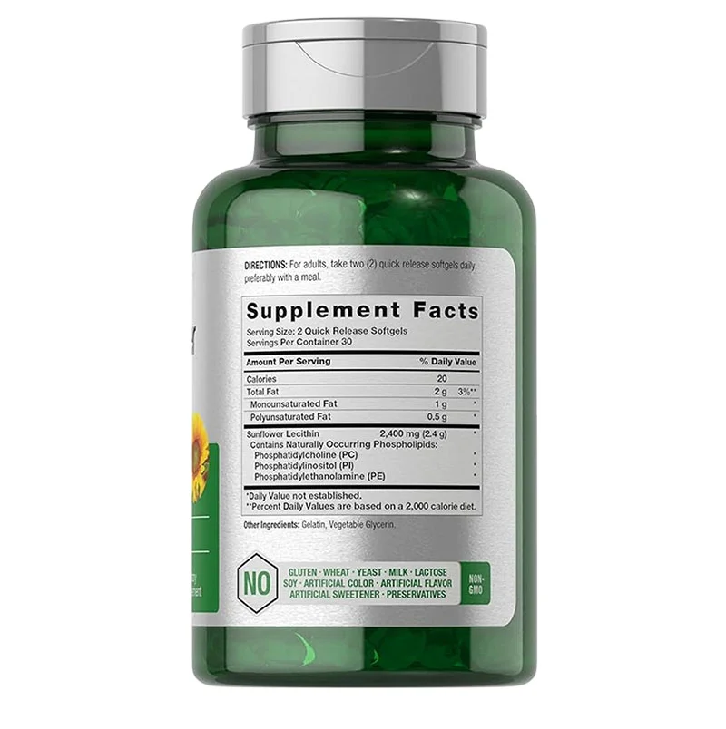 OEM Organic Softgel Capsules Factory-Supplied Gluten-Free Sunflower Lecithin Supplement Antioxidant Function