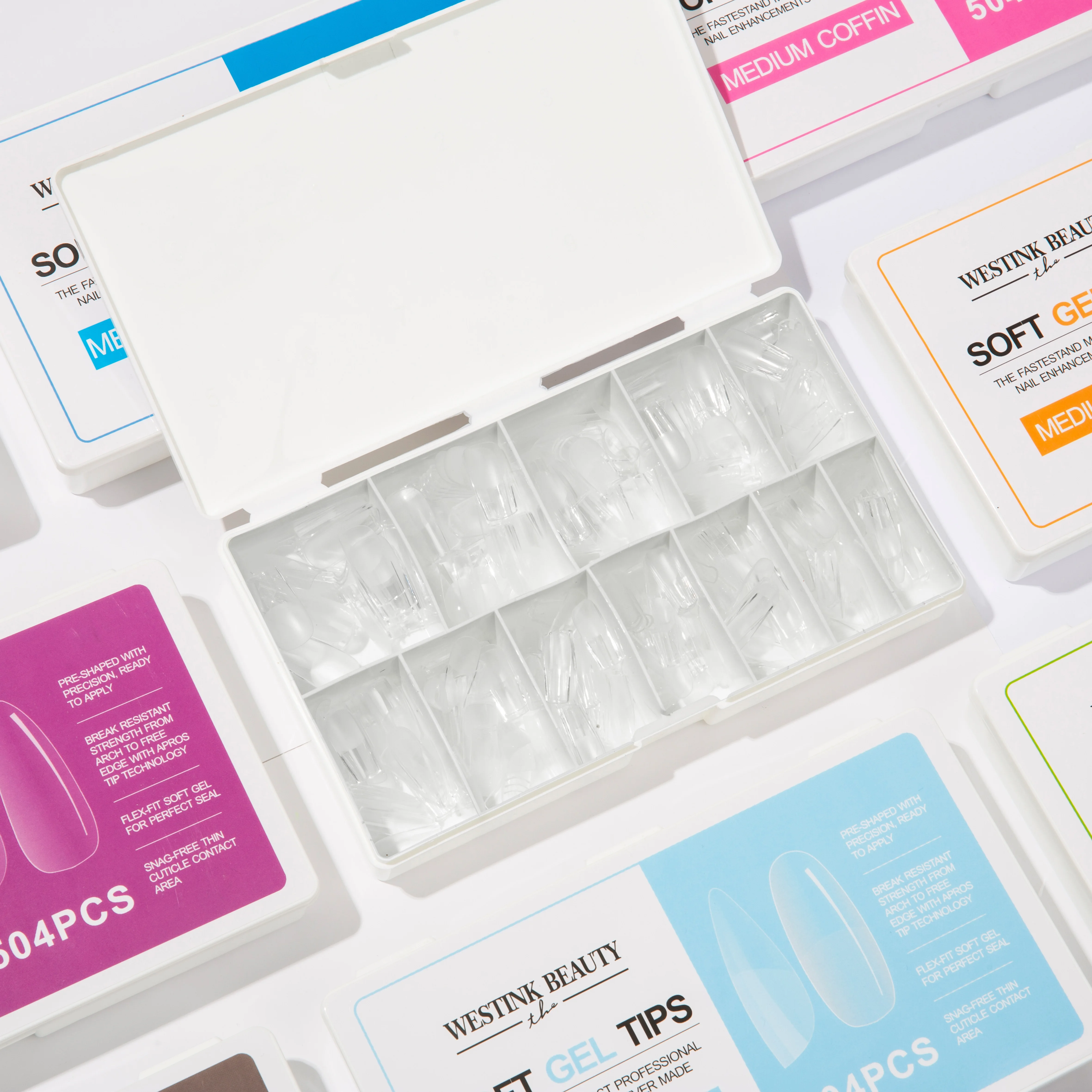 Square Almond Full Cover Nail Tips Acrylic gel Nail Tips Full Cover Soft Gel Nails 504 Box  Clear Long  Coffin Stiletto