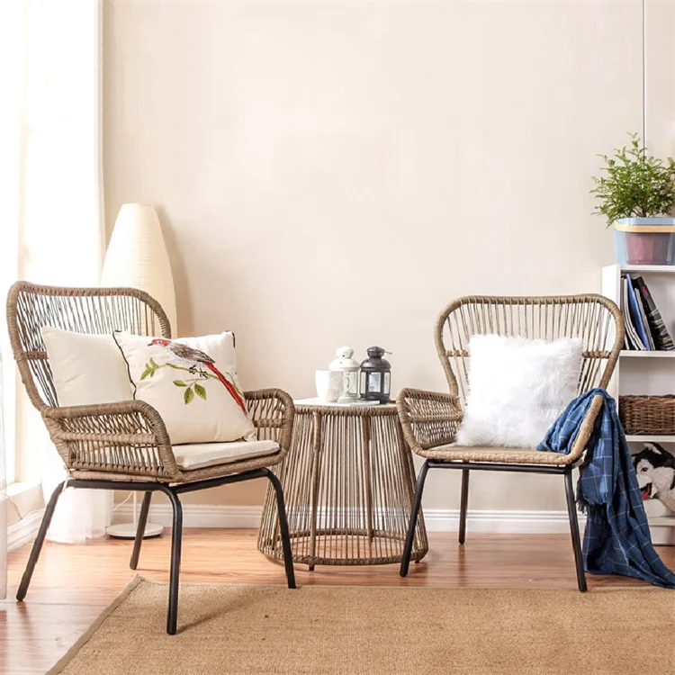 Wholesale Boho Outdoor Dinning Chair Modern Luxury PE Ratan Wicker Furniture Metal Stack Peacock Garden Rattan Dining Chair