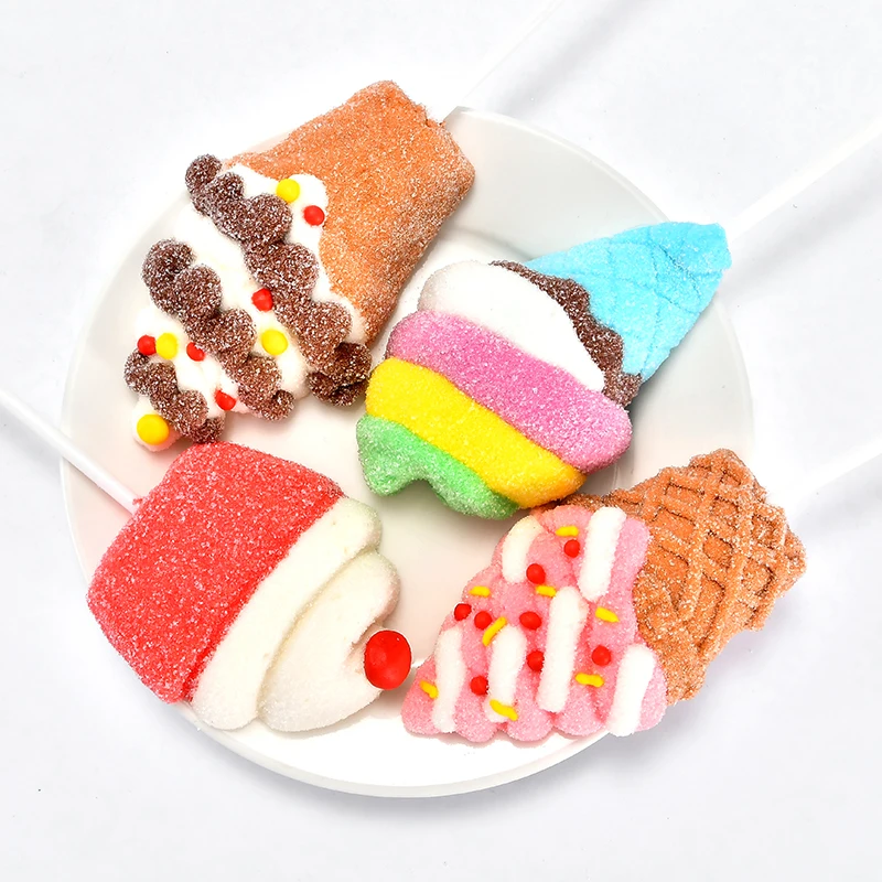 HALAL wholesale ice cream shaped big cartoon marshmallow lollipop decorated candy