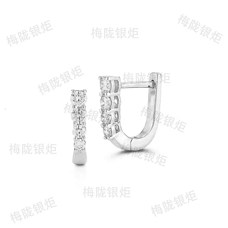 LOZRUNVE Gold Cubic Zircon Ear Ring Mens Women Sterling Silver 925 Small Oval U shape Hoop Earring