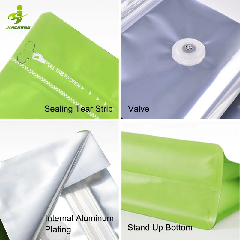 125g 250g 500g 1 kg Horizontal square flat bottom eight side seal coffee bag with one-way valve and zipper lock