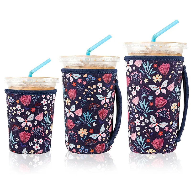 Factory Wholesale Summer Milk Tea & Coffee Cup Sets Diving Material with Handle Handshake & Ice Bully Cup Sets cooler bag