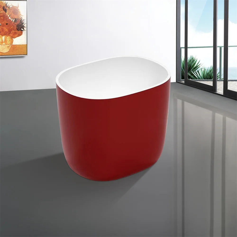 Custom Solid Acrylic  Pink Free Standing Bathtub Round Tub Freestanding Modern Factory Bath tub