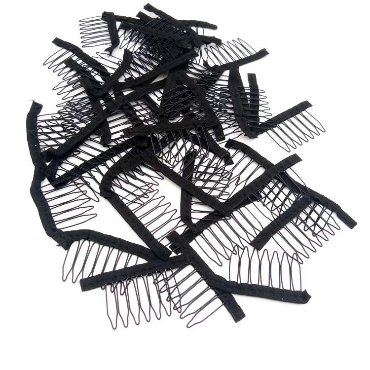 black cloth wig comb clips for wigs Metal Hair Combs For Making Wigs