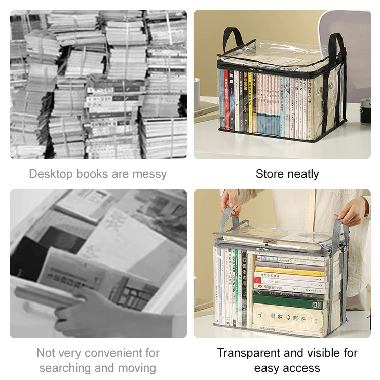 Clear storage book bag large capacity PVC CD book storage bag plastic storage bag organizer with handle