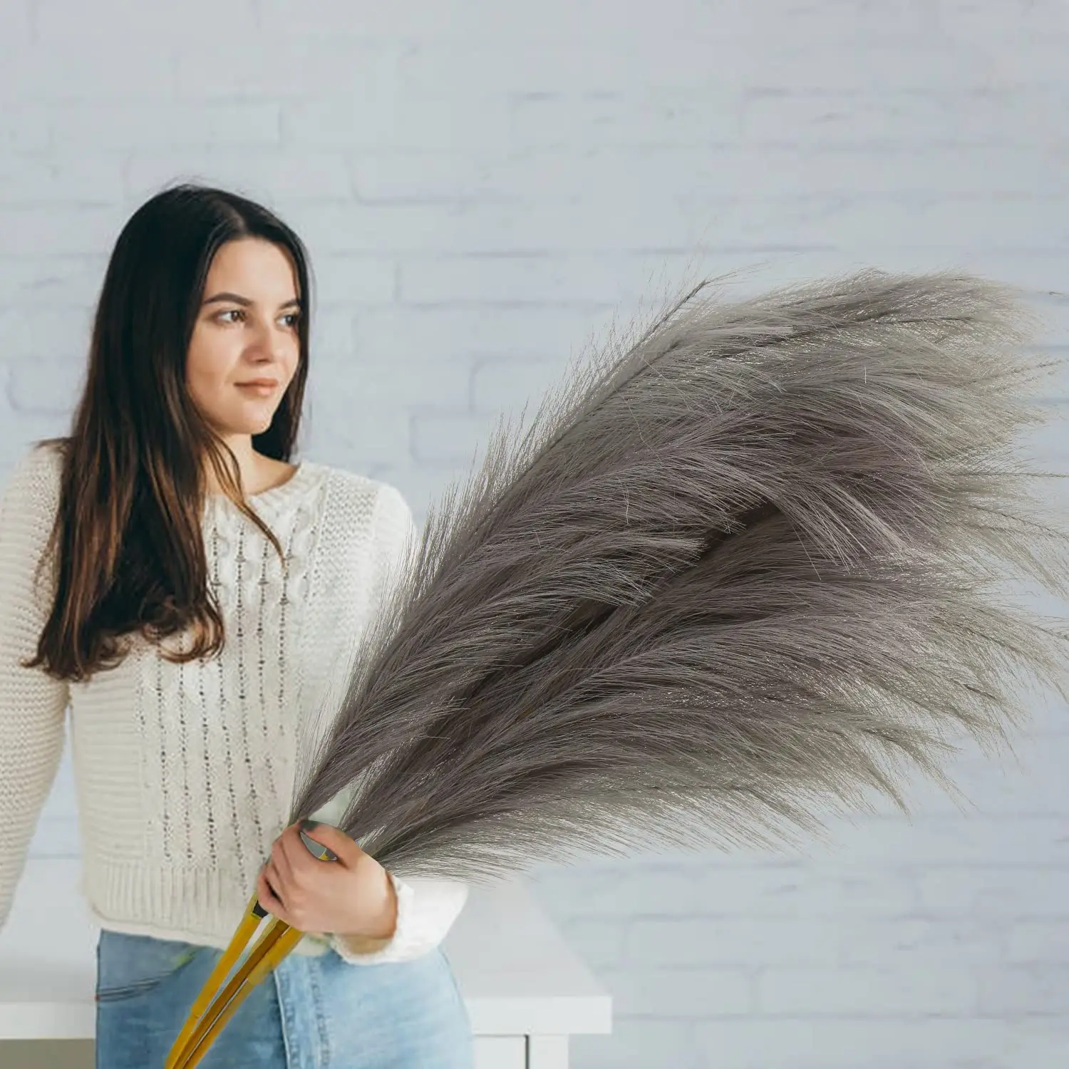 43 Inch,Tall,White,Brown,Black,Blue,Pink,Red,Large,Fluffy,Fabric,Faux,Artificial,Pampas Grass For Wedding Decor Home Decor