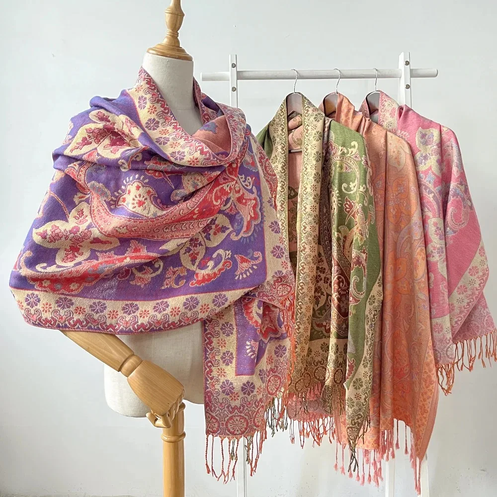 Zifeng OEM Wholesale Wool Muslim Knitted Cashmere Turban Shawl Warm Turban with Tassel Cashmere Shawl Cashmere Scarf