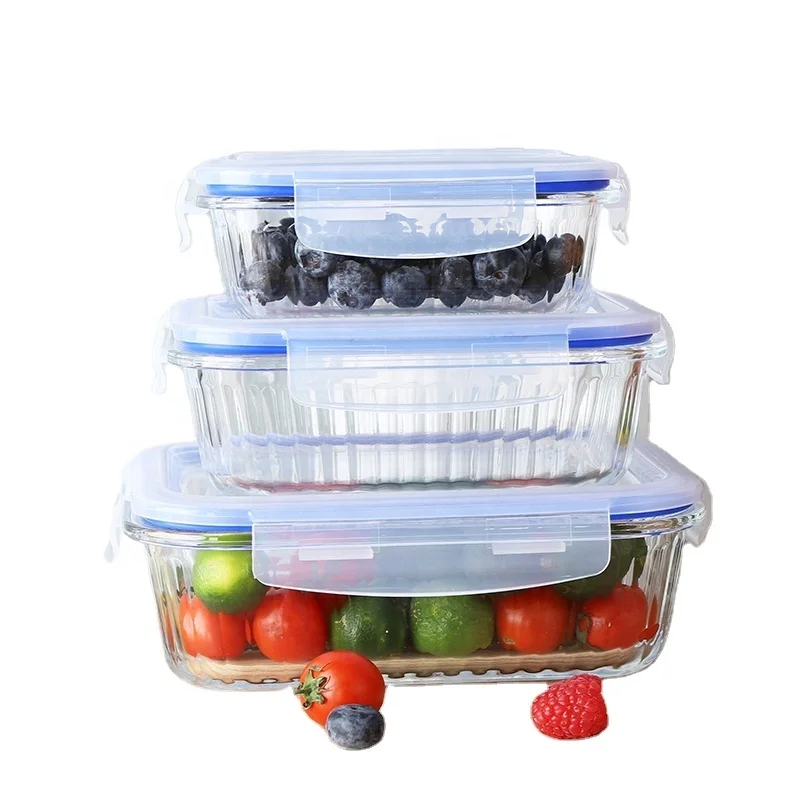 Microwaveable Oven Safe High Borosilicate Glass Food Container Food Fresh Box Square Shape Glass Lunch Box With Locking Cover