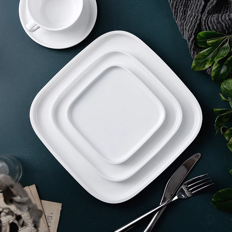 PITO HoReCa Steak White Square Dinnerware Dining Plate Set Porcelain Plate Plain White Catering Porcelain Plates Tableware