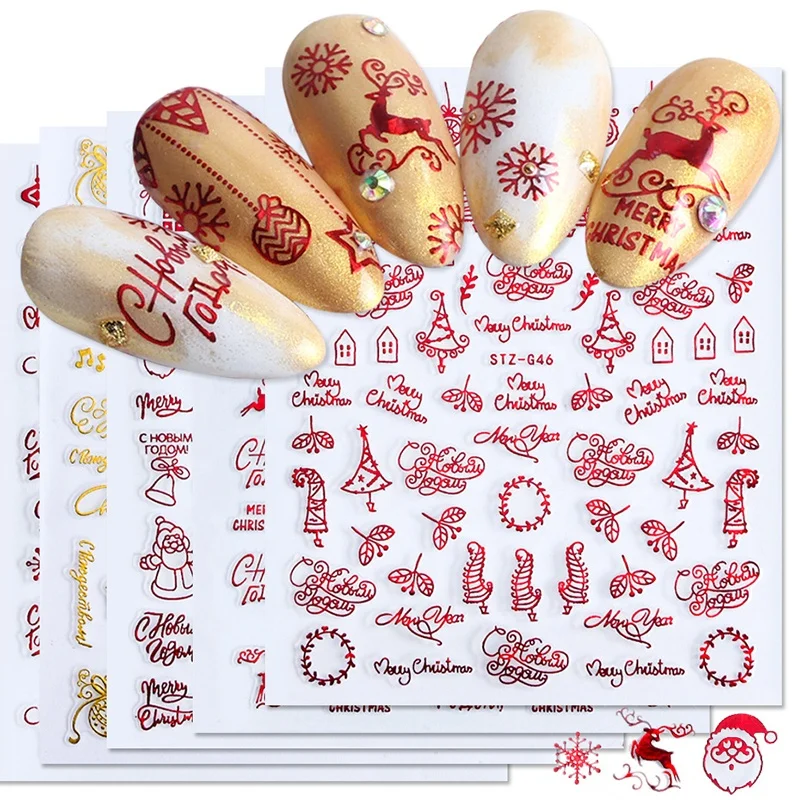 
New Year Christmas 3D Nail Sticker Plastic Fashionable Snowflakes Russian Letter Adhesive Slider Nail Art Decorations 