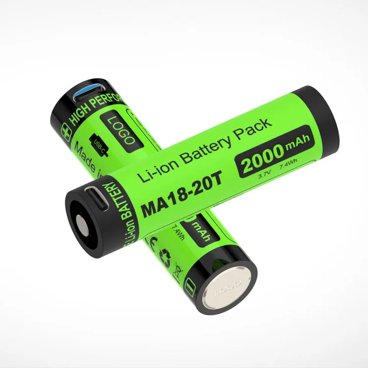 Type-C USB Rechargeable Battery 3.7V 2000mAh 2200mAh 2600mAh 3000mAh 3500mAh 18650 Flashlight Battery