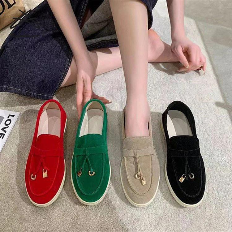 Womens Spring Working Top Quality Suede Loafers Rubber Suede Casual Solid Ladies Slip On Shoes Kids Comfortable Flat Shoes
