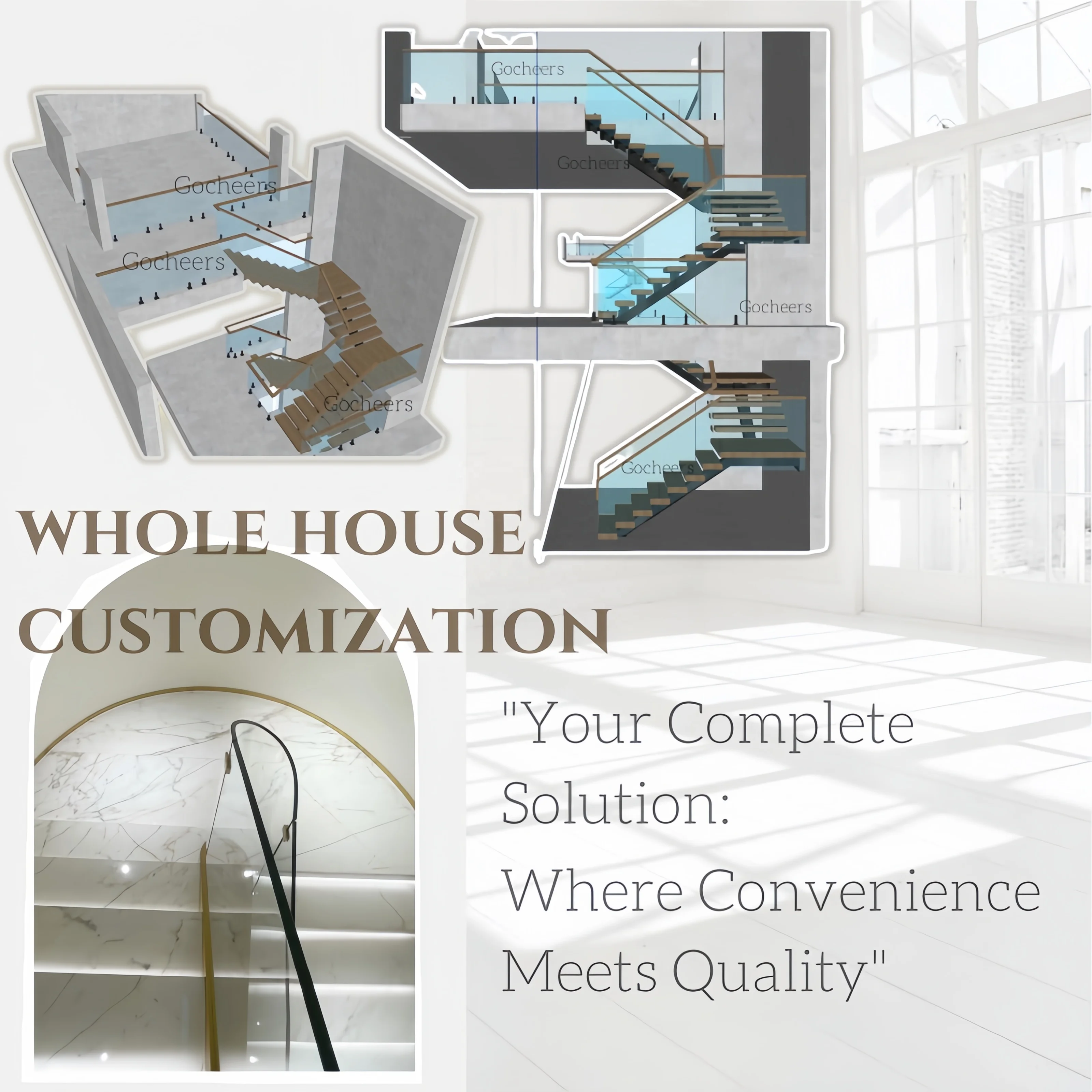 GC modern wrought iron railing stair staircase railing prefabricated indoor stairs