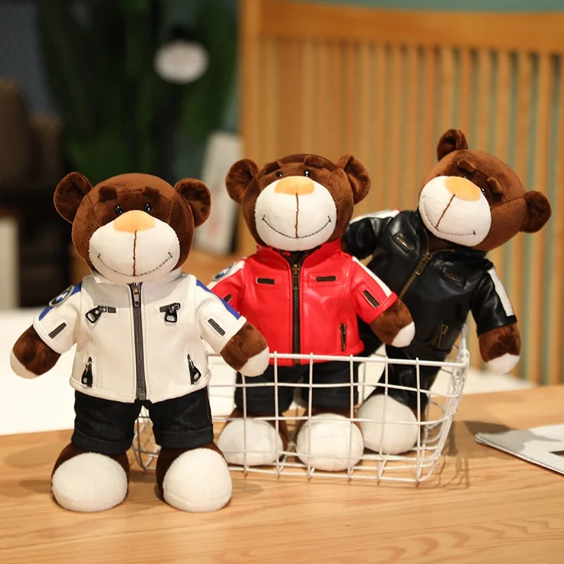 Creative Motorcycle Teddy Bear Plush Toys Stuffed Bear with Helmet Jacket Clothes Bear Plush Dolls Boys Gift Present