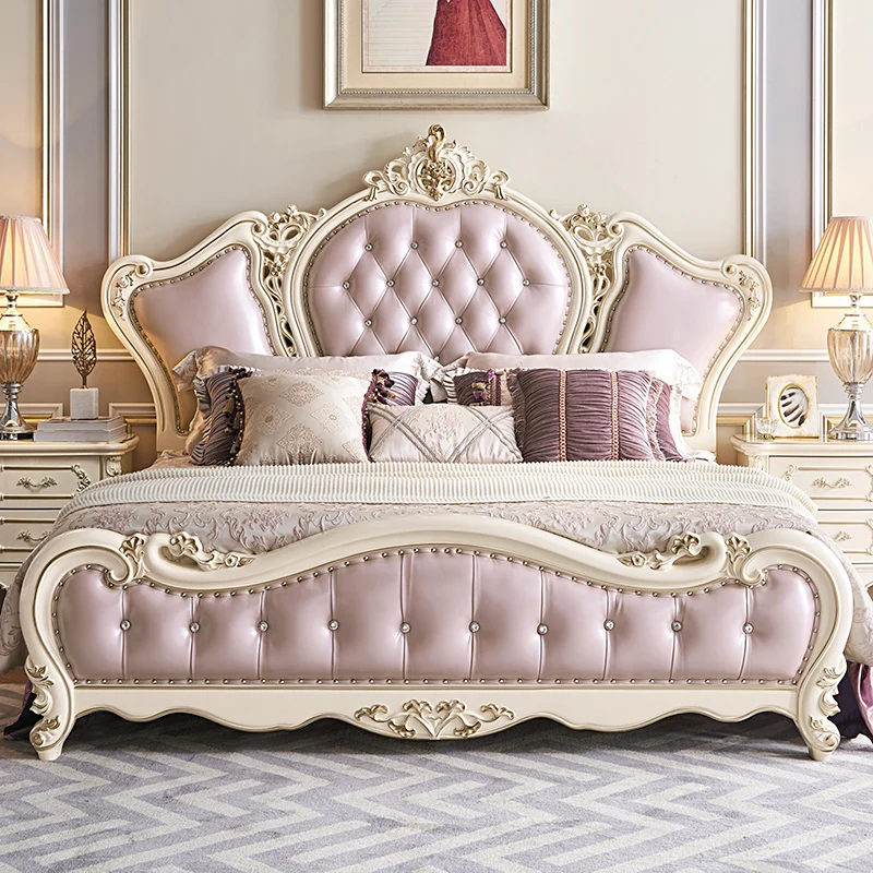 Оптовая продажа, Европейский дизайн, спальные комплекты большого размера, кожаная кровать 1,8 м, двойная кровать, мебель