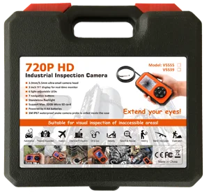 5.5mm Palmscope: 3' TFT 720P HD Video Borescope inspection camera with 1m camera probe coiled inside the case for storage