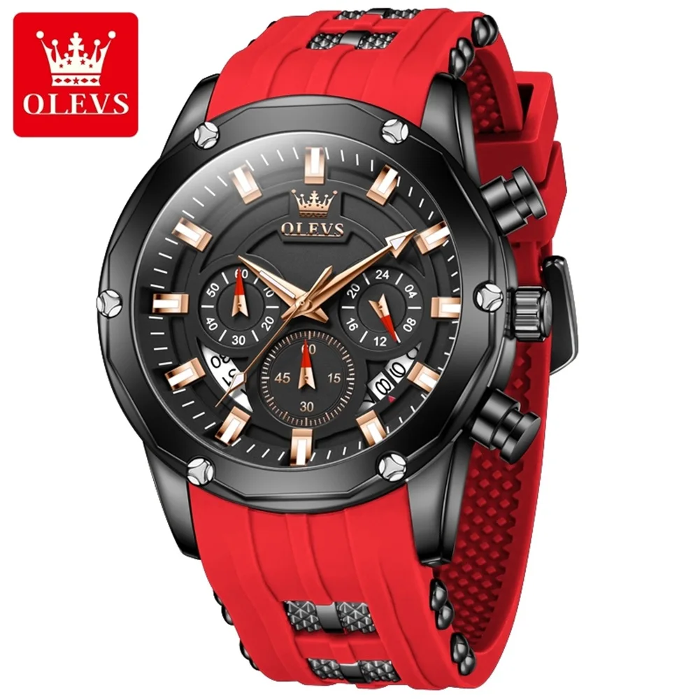 olevs 9991  Luxury Wrist Custom Logo OEM Accept New Design Brand Silicone Strap Chronograph Quartz Men Watch