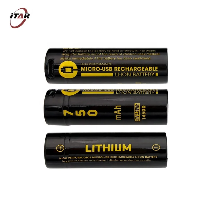 
high capacity 3.7V 750mAh 14500 AA li ion rechargeable battery with USB charging port 