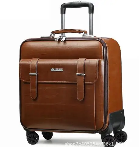 PU leather Suitcase Men Business Two Wheels Travel Luggage Suitcase Rolling Luggage Trolley Bag