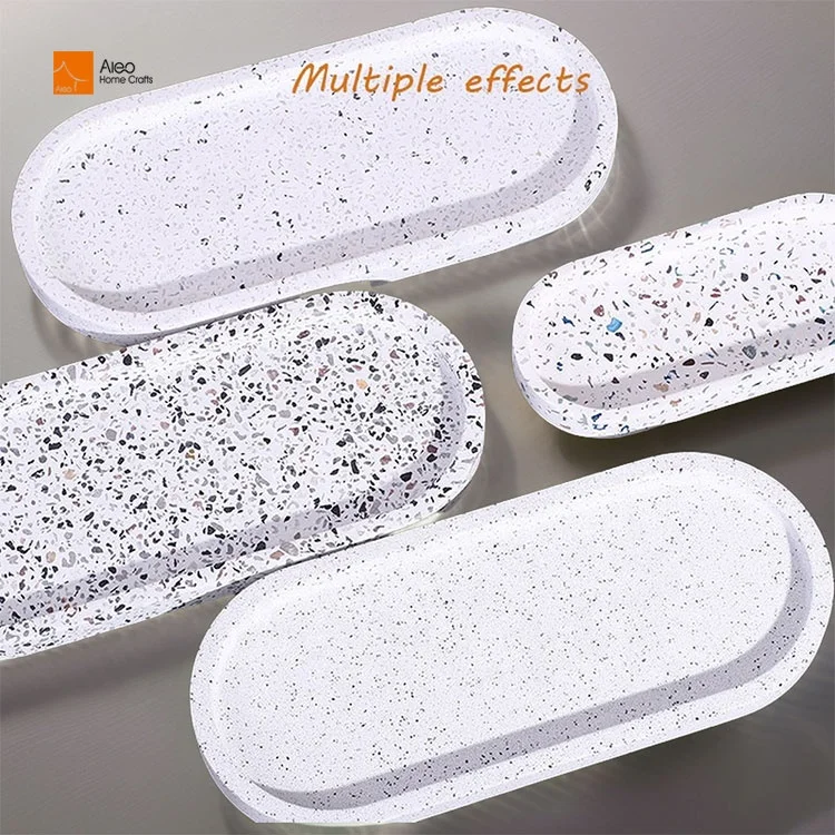 Oval Terrazzo Serving Tray for Bathroom Amenity Storage in Hotels and Home Use Cement Vanity Tray Decorative Trays