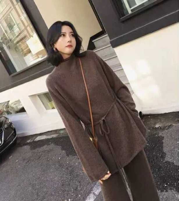 Kingsun модные однотонные зимние свободные широкие брюки из кашемира и шерсти комплект 2 предметов женские