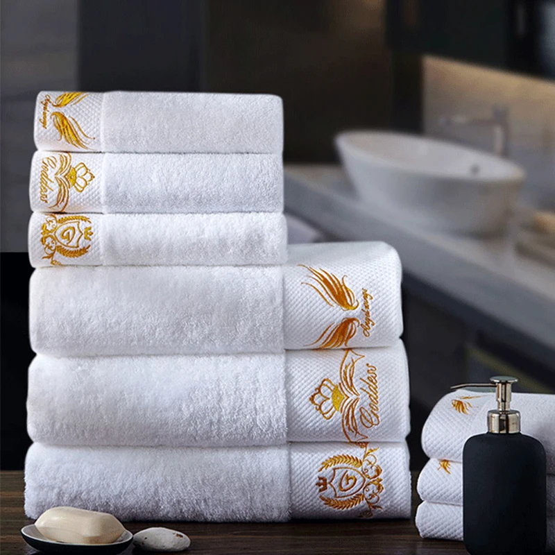 Factory Custom logo luxury hotel 100% cotton thick big bath towels set