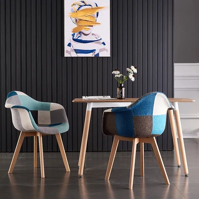 Manufacturer sells 2021 modern kitchen chair modern nordic design Patchwork fabric dining chair with wooden leg