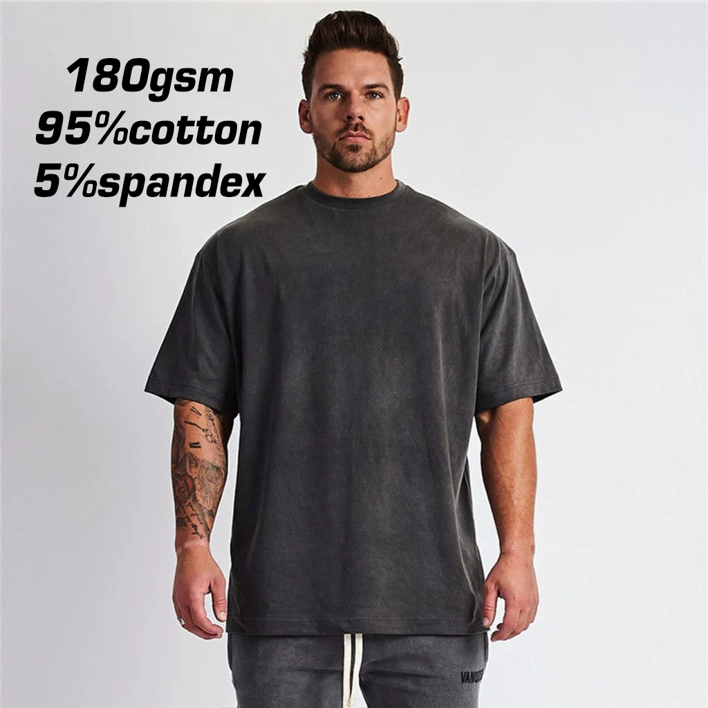 180 Gsm 95% Cotton 5% Elastane T Shirt Wholesale Men Round Neck Boxy Drop Shoulder Oversize Tshirt