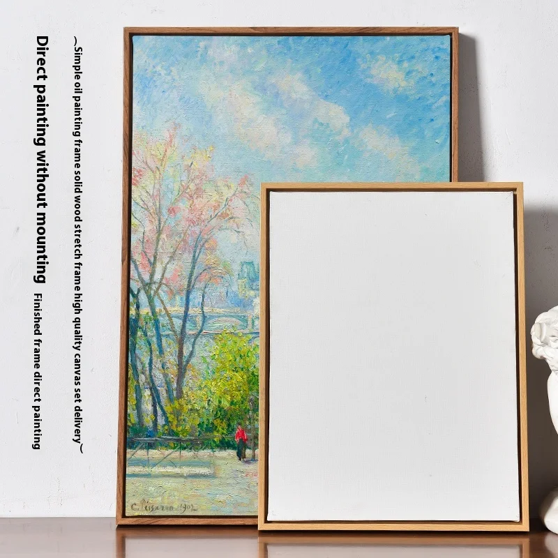 Free framing oil painting frame with blank linen canvas inner frame, finished oil painting, simple and fine edged  customizable
