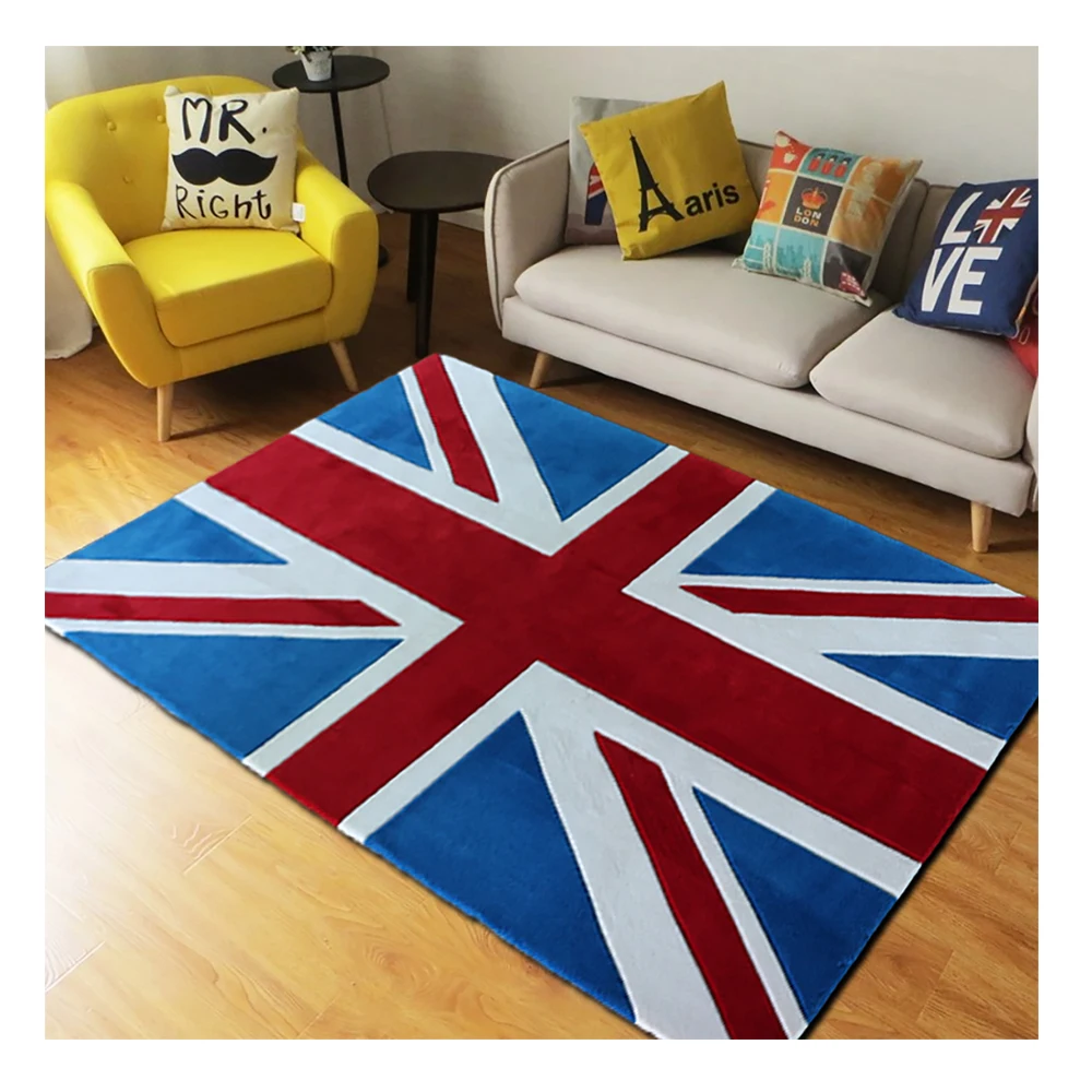 Красивый синий и красный шерстяной коврик ручной работы с флагом Великобритании для детской комнаты