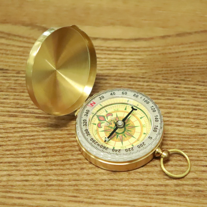 Outdoor High End Multifunctional Mini Golden Hiking Military Brass Compass for Sale