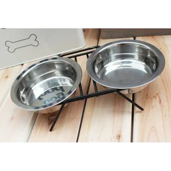 Wholesales Customized Stainless Steel 2PCS Pet Food Bowl With Stand Non Slip Metal Dog Food Bowls