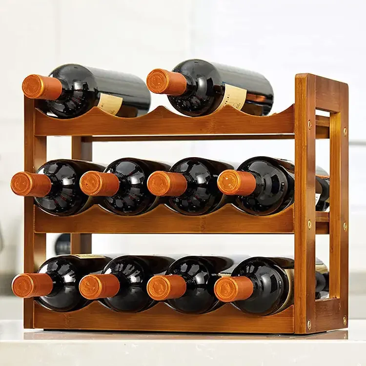 3-Tier Stackable Wine Rack Bamboo Water Bottle and Wine Display Rack Freestanding Water Bottle Holder Water Cup.