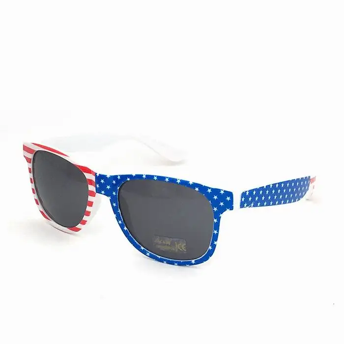 Promotion Gift Sunglasses with USA Flag Printing UV400 PC Lens Unisex Custom Logo Free Sample Plastic Frame
