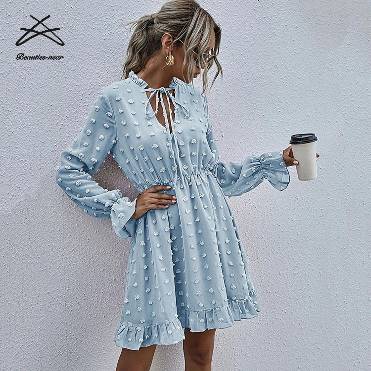 2021 Spring Polka Dot Dresses Womens Elegant Stylish Elegant Ruffles Women Dress Long Sleeve Ladies Chiffon Dress