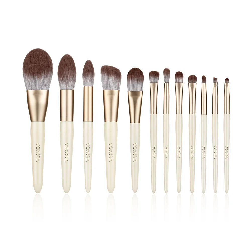 Vonira Beauty 12 Piece Professional Golden Makeup Brushes Set With Powder Contour Foundation Eyeshadow Lip Eyebrow Brushes Kit