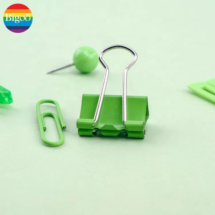 Fresh office clip set in green color binder clips push pins ball tack paper clips for school office stationery set accessory kit