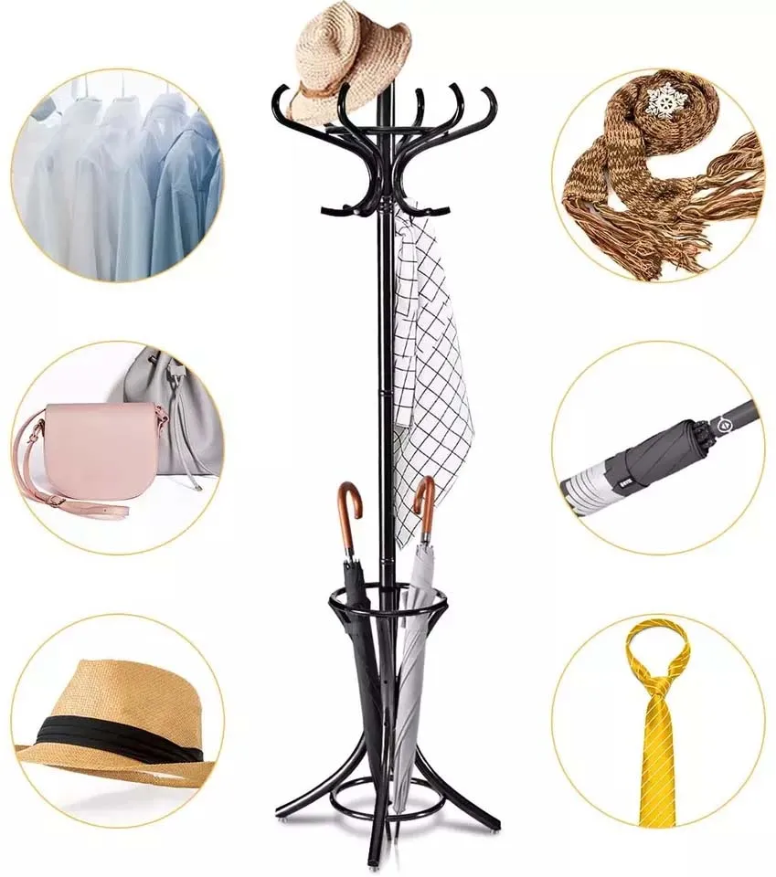 Factory Directly Sale Clothes Rack Metal Simple Standing Coat and Hat Hanger Organizer Rack
