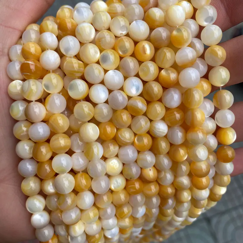 Wholesale Mother of Pearl Shell Beads 3-12mm Smooth Round Loose Yellow MOP Natural Sea