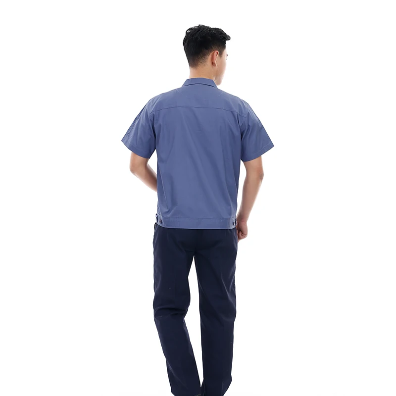 Оптовая продажа, дышащая светло-голубая Рабочая Рубашка, летние Рабочие Рубашки с коротким рукавом, приталенная рабочая одежда, рубашка