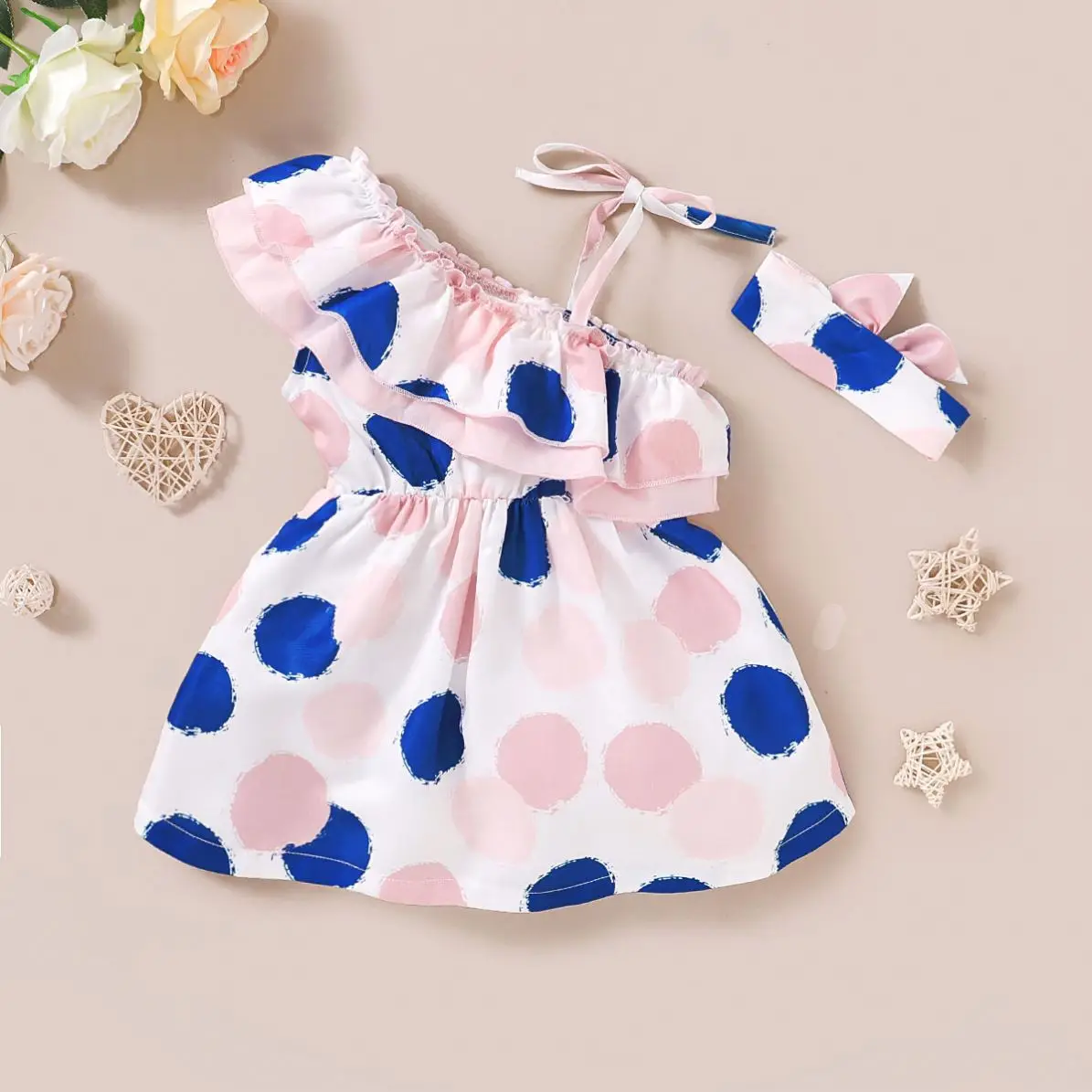 2020 Summer Girls Clothing Sets Cute Korean Oblique Shoulder Jumpsuit With Headband Baby Kids Children Clothes