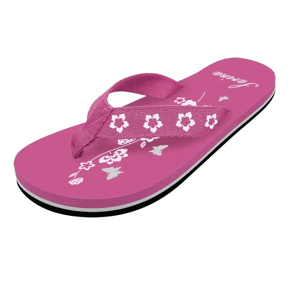 
New arrival customized logo flowers printed girls slippers flip flops for kids 