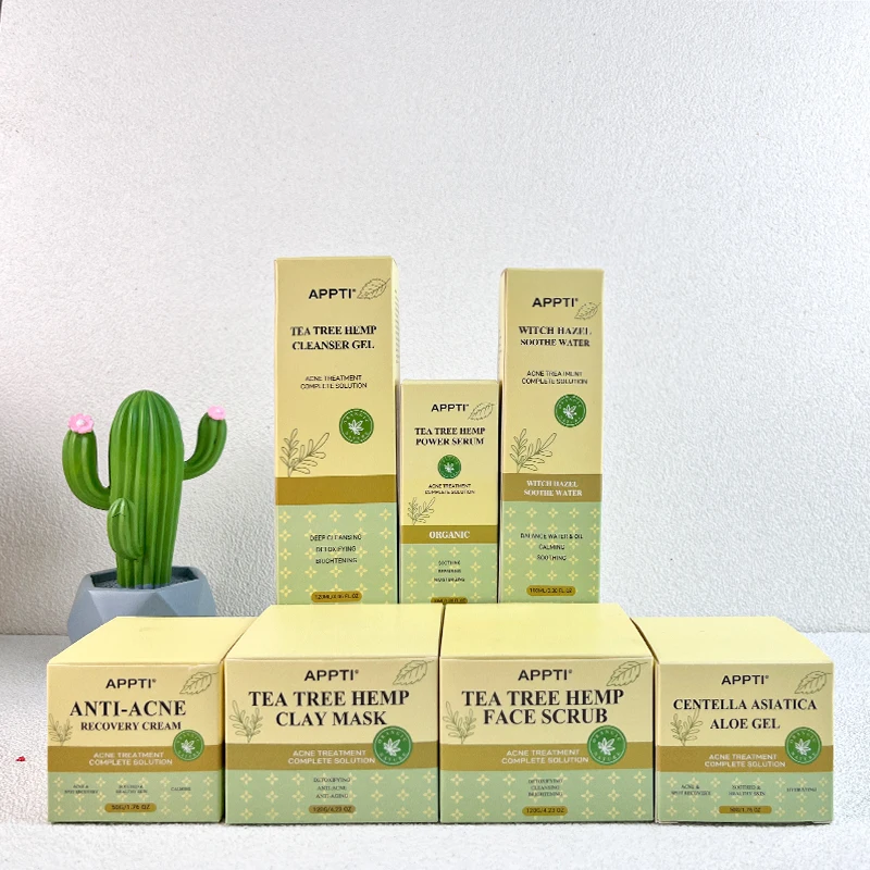 Private Label Organic Skin Care Whitening Set Vegan Face Cream For Rejuvenate Acne Moisturizing Tea Tree Anti Acne Serum Set