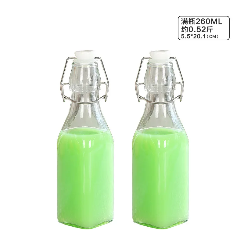 Square bottle water square drink glass bottle for juice 250ml 500ml 1000ml glass bottle with swing top stopper