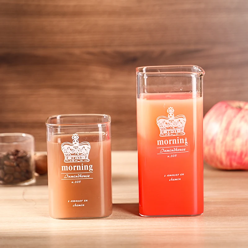 High Clear Glass Bottle Crystal Glass Bottle Square Shape For Milk Juice Water